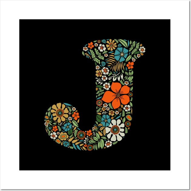 Hippie Floral Letter J Wall Art by zeljkica